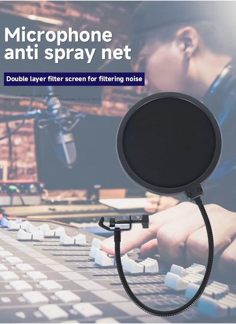 Generic - POP SHIELD Acoustic Filter for Broadcasting and Recording Microphone, High-Quality, Reduces Unwanted Sounds, Securely Attached to Mic Stand - with Adjustable Goose Neck - Black - Image 1