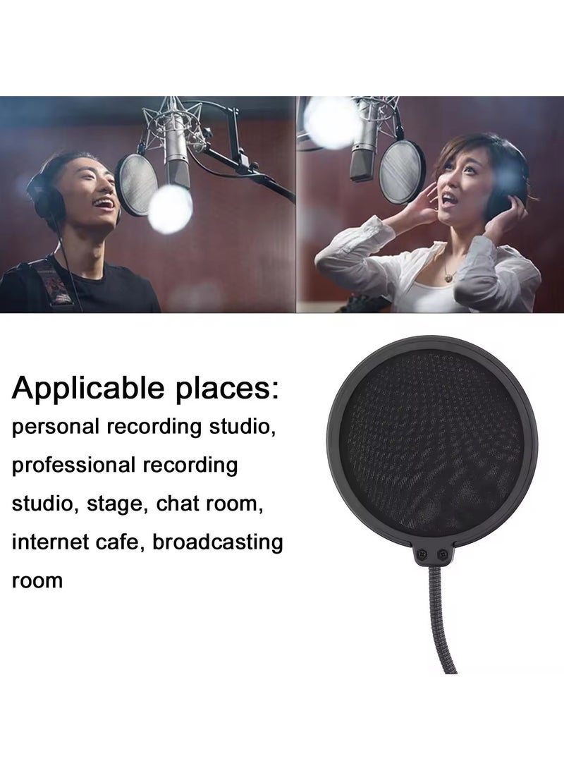 Generic - POP SHIELD Acoustic Filter for Broadcasting and Recording Microphone, High-Quality, Reduces Unwanted Sounds, Securely Attached to Mic Stand - with Adjustable Goose Neck - Black - Image 1