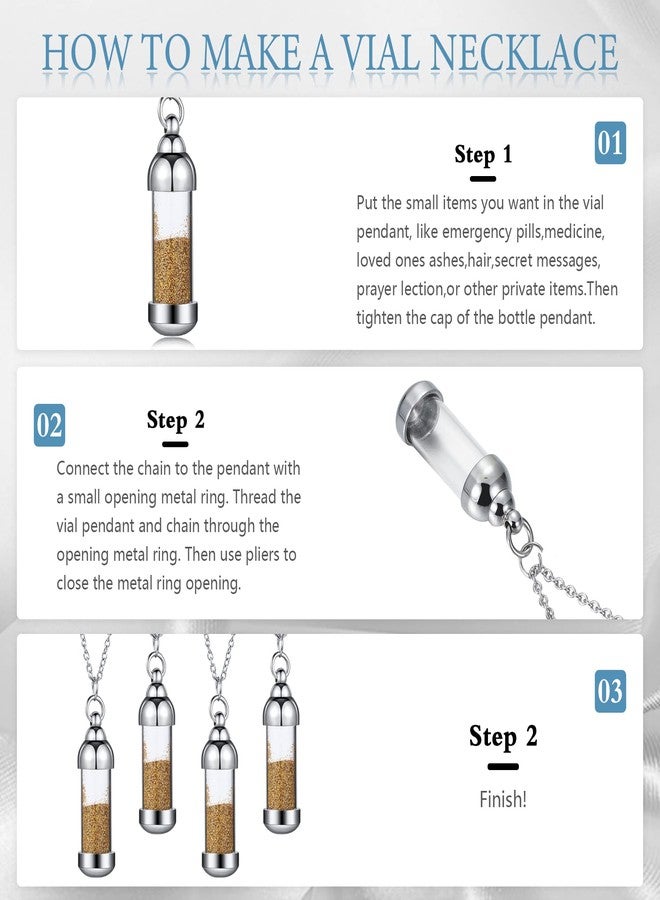 MTLEE 4 Glass Vial Necklace Pendant Set Include 4 Stainless Steel Cremation Urn Blood Pendant Put Ashes in Vial Tube Urn Keepsake Memory with Chain 4 Snake Chain Necklace - Image 4