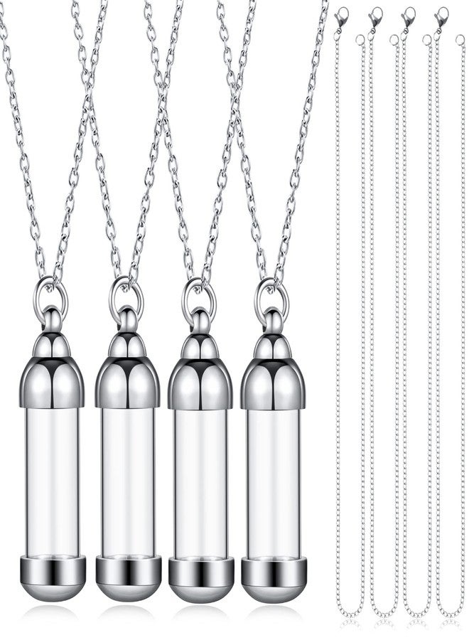 MTLEE 4 Glass Vial Necklace Pendant Set Include 4 Stainless Steel Cremation Urn Blood Pendant Put Ashes in Vial Tube Urn Keepsake Memory with Chain 4 Snake Chain Necklace - Image 1