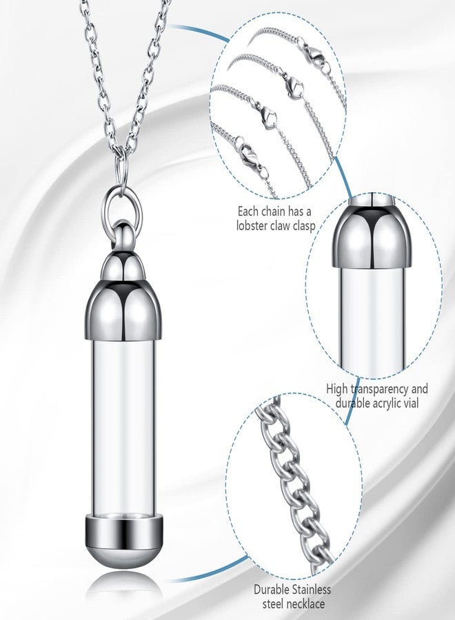 MTLEE 4 Glass Vial Necklace Pendant Set Include 4 Stainless Steel Cremation Urn Blood Pendant Put Ashes in Vial Tube Urn Keepsake Memory with Chain 4 Snake Chain Necklace - Image 3