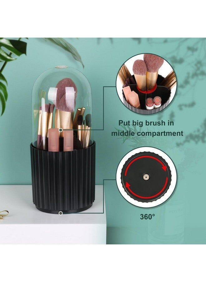 JessLab Makeup Brush Holder Organizer With Lid, 360 Degree Rotatable Makeup Brush Organizer Spinning Cosmetics Holders Brush Storage Box Display For Bathroom Vanity Countertop, Black  - Image 4