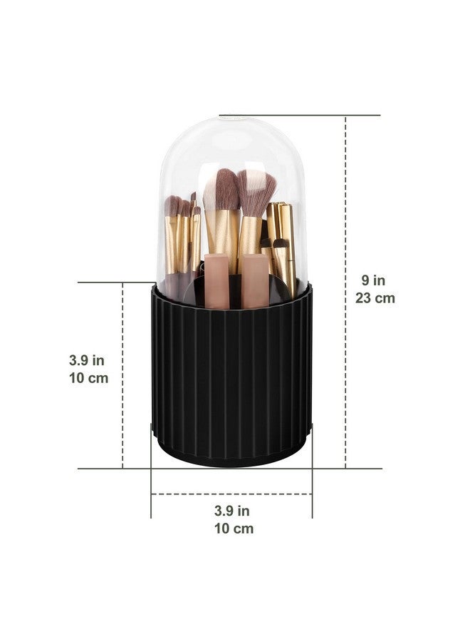 JessLab Makeup Brush Holder Organizer With Lid, 360 Degree Rotatable Makeup Brush Organizer Spinning Cosmetics Holders Brush Storage Box Display For Bathroom Vanity Countertop, Black  - Image 2
