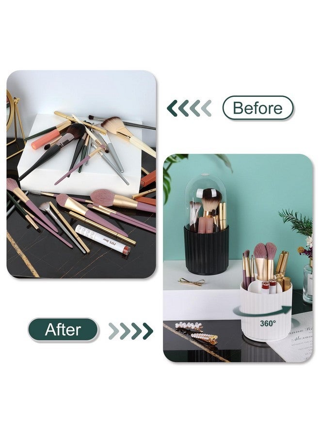 JessLab Makeup Brush Holder Organizer With Lid, 360 Degree Rotatable Makeup Brush Organizer Spinning Cosmetics Holders Brush Storage Box Display For Bathroom Vanity Countertop, Black  - Image 3