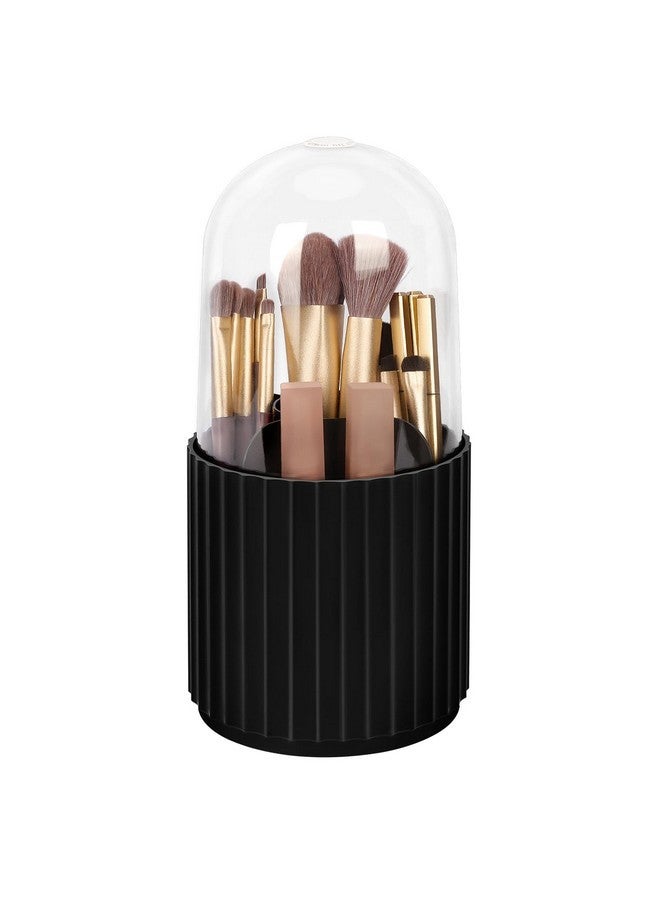 JessLab Makeup Brush Holder Organizer With Lid, 360 Degree Rotatable Makeup Brush Organizer Spinning Cosmetics Holders Brush Storage Box Display For Bathroom Vanity Countertop, Black  - Image 1