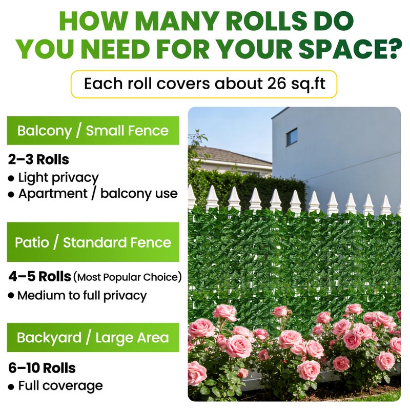 KASZOO 120"x40" Artificial Ivy Privacy Fence Screen - UV-Anti Breathable Faux Ivy Greenery Fence Panels for Patio, Balcony, Garden, Backyard Indoor Outdoor Decor - Image 4