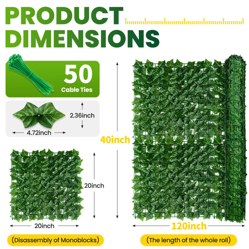 KASZOO 120"x40" Artificial Ivy Privacy Fence Screen - UV-Anti Breathable Faux Ivy Greenery Fence Panels for Patio, Balcony, Garden, Backyard Indoor Outdoor Decor - Image 3