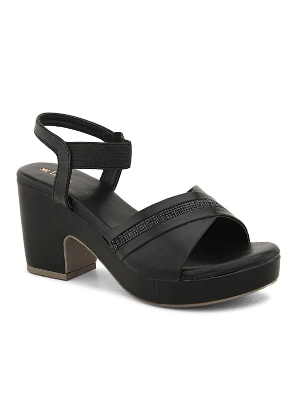 XE Looks Black Fashion Sandals | Faux Leather Comfortable,Casual and Stylish Block Heel With Ankle Straps | For Wedding Occasion| For Women & Girls UK-4 - Image 5