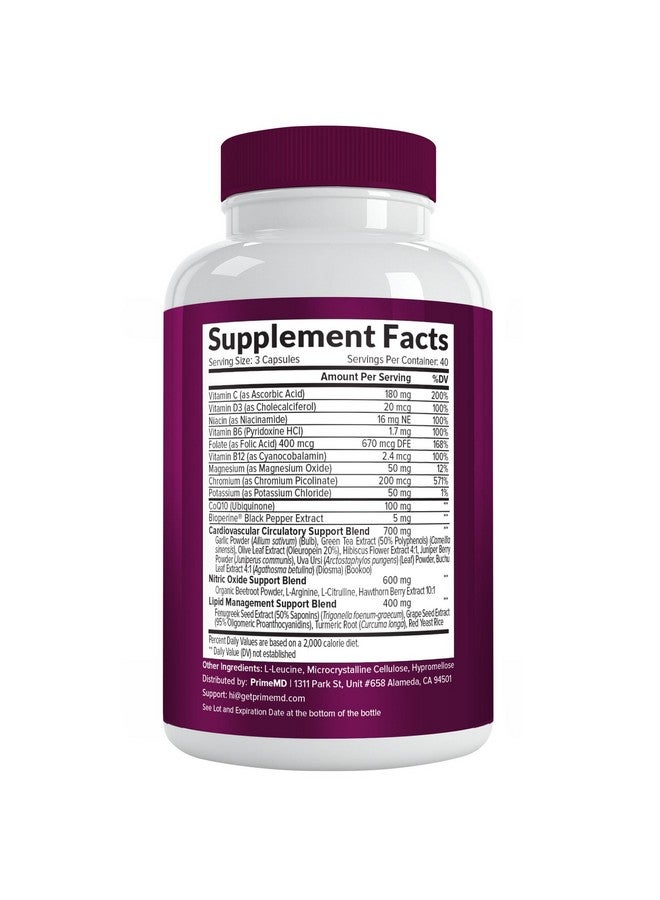 PrimeMD 26-in-1 Nitric Oxide Supplement - Heart & Circulation Support with CoQ10, Turmeric, Organic Beet Root, Hawthorn Berry & Garlic - 2103mg per Serving (120ct) - Image 2