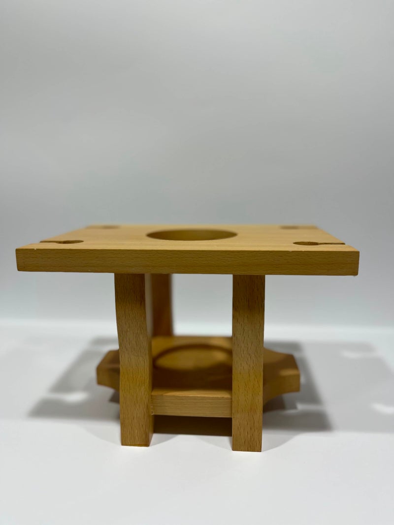Wooden Wine Bottle and 4 Glass Holder Rack | Holds 1 Bottle, 4 Glass Slots, Solid Wood, Tabletop Display, Stemware Storage
