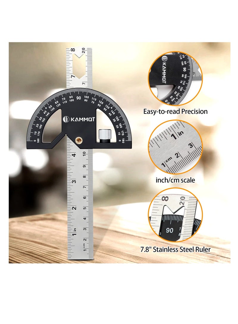 Protractor Angle Finder, Protractor for Woodworking, 8-Inch Adjustable Stainless Steel Angle Ruler, Angle Measuring Tool with 0-180 Degrees, for Woodworking, Metalworking, Construction  - Image 2