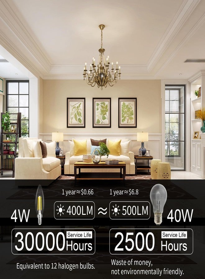 comzler E12 LED Candelabra Bulb Dimmable, Chandelier Light Bulb 4000K Neutral White,40W Equivalent,Type B Ceiling Fan Bulbs,C35 B11 Edison Filament Candle Bulbs Candle Lights,400LM,Pack of 6 - Image 2