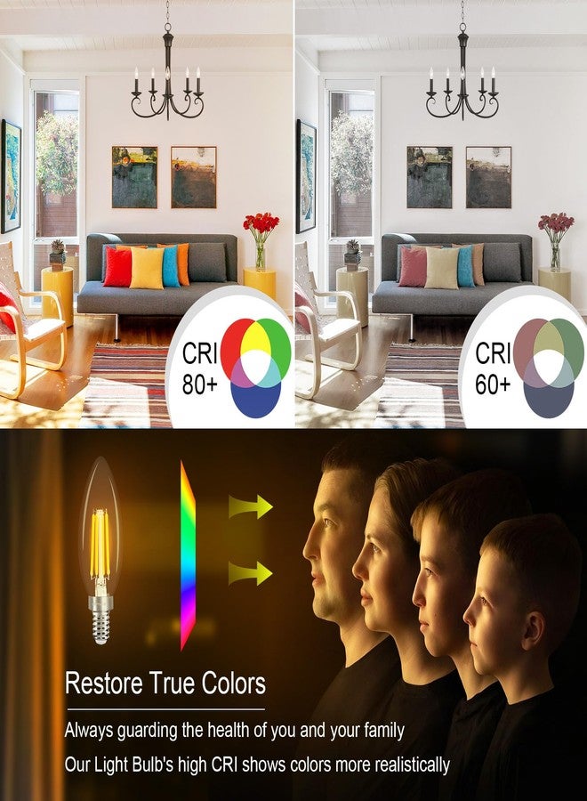 comzler E12 LED Candelabra Bulb Dimmable, Chandelier Light Bulb 4000K Neutral White,40W Equivalent,Type B Ceiling Fan Bulbs,C35 B11 Edison Filament Candle Bulbs Candle Lights,400LM,Pack of 6 - Image 3