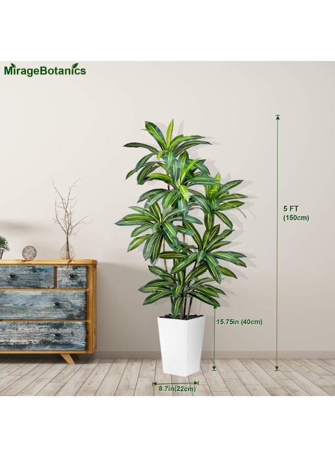 MirageBotanics 150cm Artificial Dracaena Tree Tall Fake Plant with White Pot - Realistic Faux Dragon Tree with Tall Planter - Indoor Floor Plant for Home, Office,Mall, Living Room, Bedroom Decor - Image 4