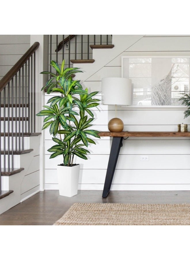 MirageBotanics 150cm Artificial Dracaena Tree Tall Fake Plant with White Pot - Realistic Faux Dragon Tree with Tall Planter - Indoor Floor Plant for Home, Office,Mall, Living Room, Bedroom Decor - Image 1