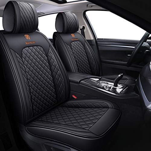 Aierxuan 2 Front Seat Covers for Women Leather Waterproof Universal for Ford Fusion Focus Edge Beetle Kia Soul C300 CC Hyundai Elantra Outlander Lexus ES350 (2 PCS Front, Black) - Image 2