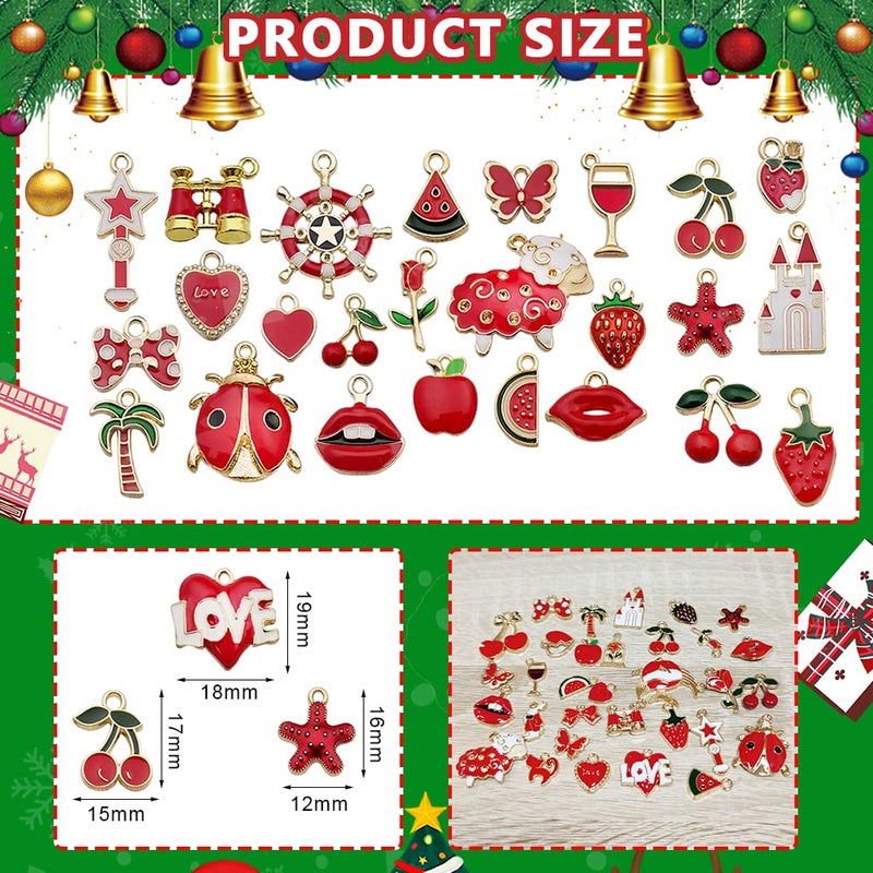ZIBUYU Pendant Charms for Jewellery Making Kit Assorted Cartoon Red Enamel Pendants Gold Plated DIY Charms Necklace Bracelets Pendent for Making Jewelry and DIY Crafting Kids 31 Pcs - Image 2