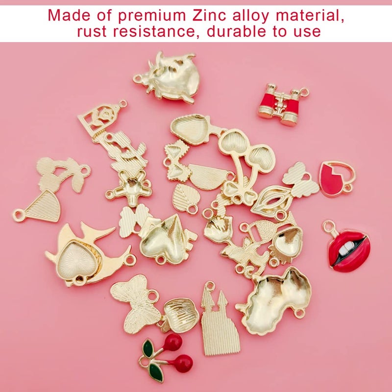 ZIBUYU Pendant Charms for Jewellery Making Kit Assorted Cartoon Red Enamel Pendants Gold Plated DIY Charms Necklace Bracelets Pendent for Making Jewelry and DIY Crafting Kids 31 Pcs - Image 4