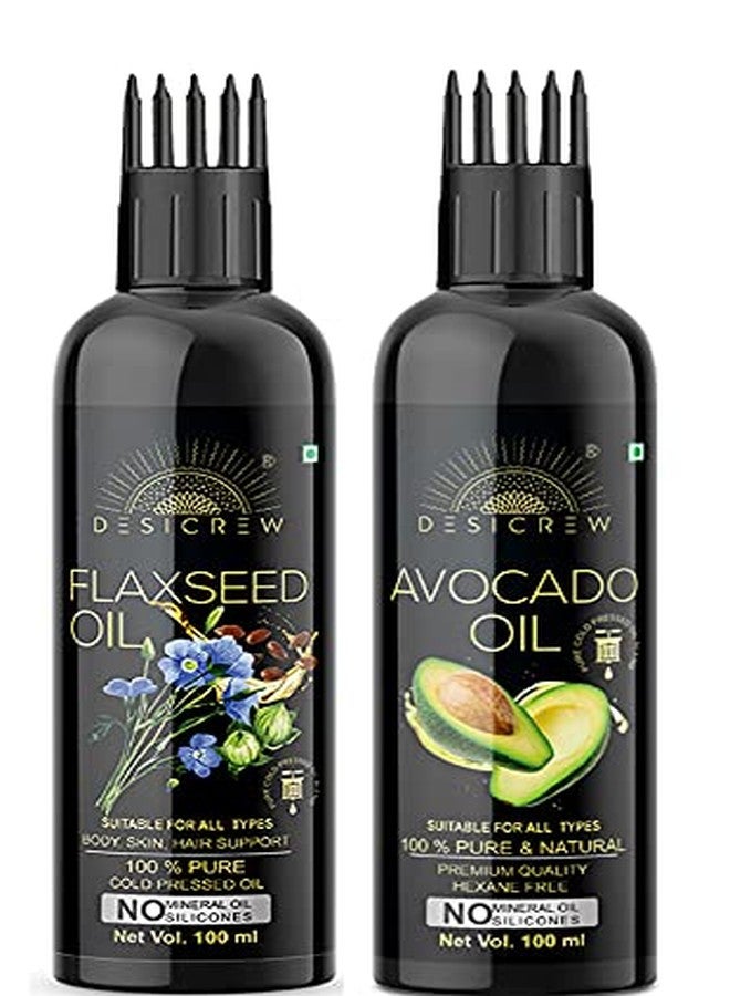 Desicrew Cold-Pressed Flexseed & Avocado Hair Oil in Combo - Moisturizing & Healing, For Skin, Hair Care, Eyelashes (100 ml + 100 ml) With Applicator - Image 2