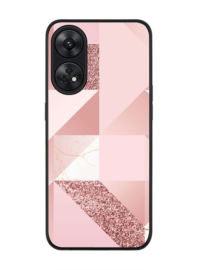 Stylizedd حافظة سوداء متينة لهاتف رينو 8T 4G، حافظة رفيعة، حافظة مرنة بحواف مطاطية، مضادة للسقوط، غلاف TPU جل رقيق - تصميم هندسي وردي رخامية - Image 1