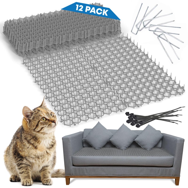 Petfolio 12 Pack Scat Mat for Cats - 16 x 8 Inch Cat Deterrent Mat with Spikes with 1 Inch Spikes, 6 Garden Staples & 10 Zip Ties. Pet Training Mat for Cat Repellent Indoor & Outdoor - Image 1