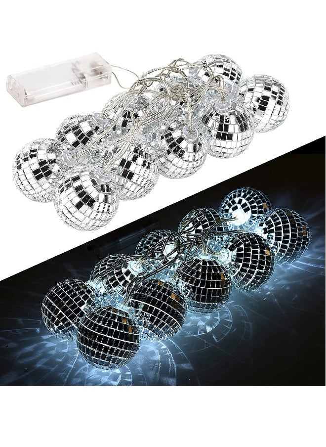 Generic Led Disco Ball String Lights, 20 Pcs Mirror Led Party Light Glass Ball Light Decorative Light String with Remote Control for Indoor Outdoor Patio Party Yard Garden Kids Bedroom Living Dorm (White)  - Image 1