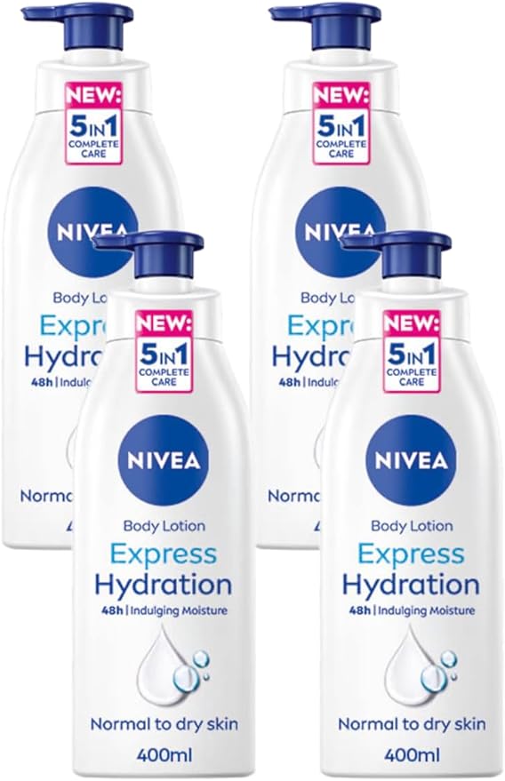 Nivea لوشن الجسم نيفيا إكسبريس هيدرايشن 400 مل سريع الامتصاص 72 ساعة ترطيب مرطب نيفيا للبشرة الجافة مصنوع من سيروم الترطيب العميق والمعادن البحرية بشرة ناعمة لوشن الجسم نيفيا - Image 1