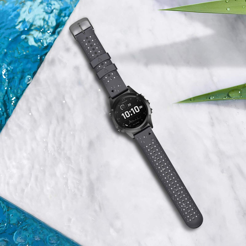 ANCOOL حزام ساعة ANCOOL متوافق مع Fenix 5/6/7 22mm حزام رياضي سيليكون ناعم بديل لـ Fenix 7/6 Pro/5 Plus/8 47mm/Approach S60/S62/Forerunner 955/965/945/935 (أسود/رمادي) - Image 5