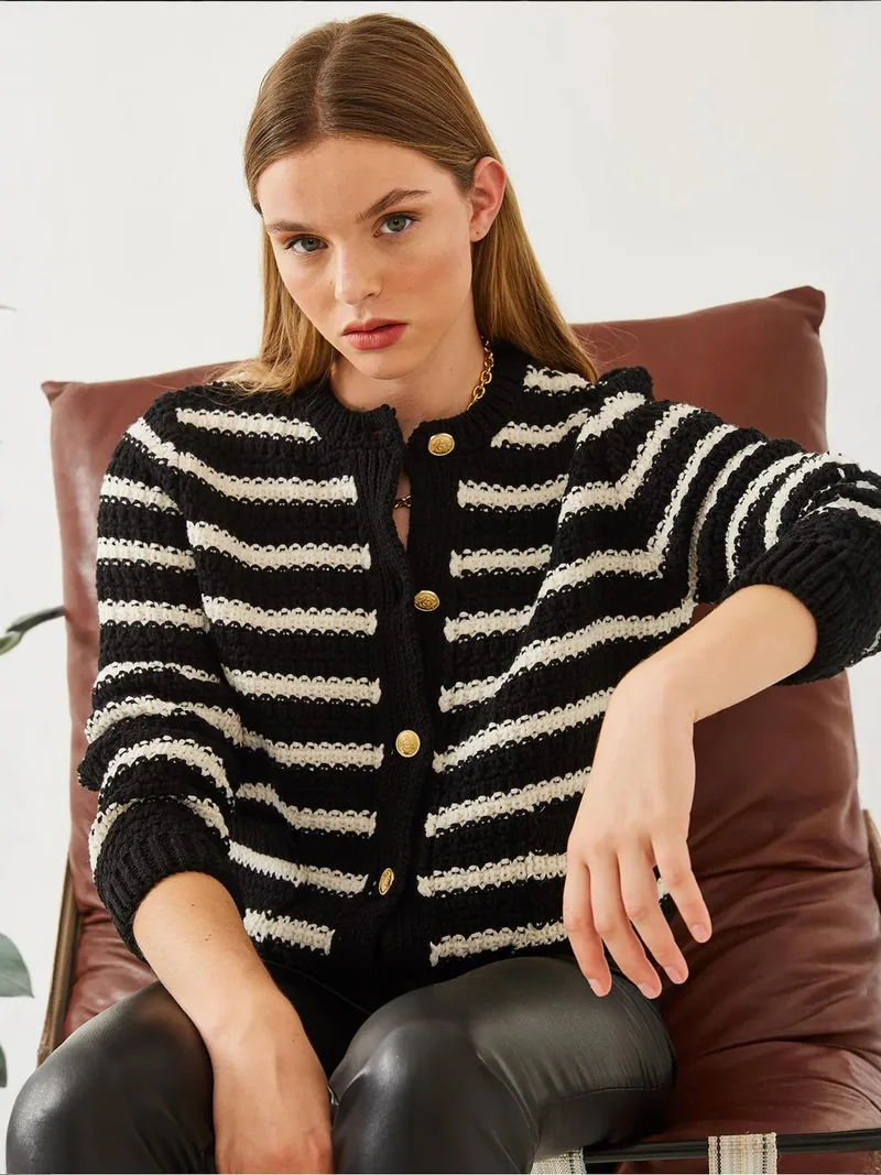 Bianco Lucci Multicolor LUCCI Striped Button-Up Knit Cardigan for Women | Best Price UAE