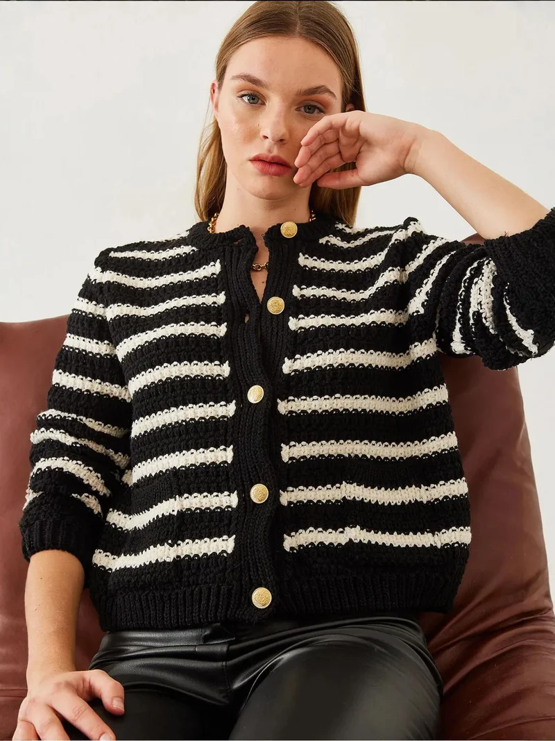 Bianco Lucci Multicolor LUCCI Striped Button-Up Knit Cardigan for Women | Best Price UAE