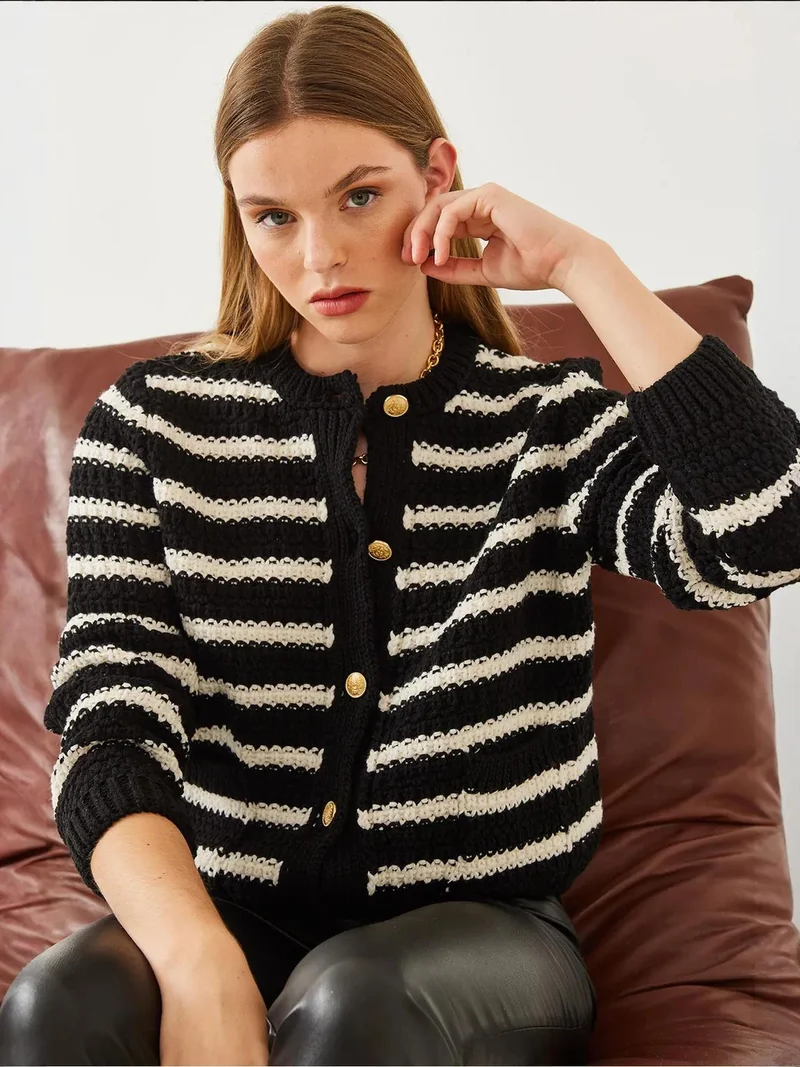 Bianco Lucci Multicolor LUCCI Striped Button-Up Knit Cardigan for Women | Best Price UAE