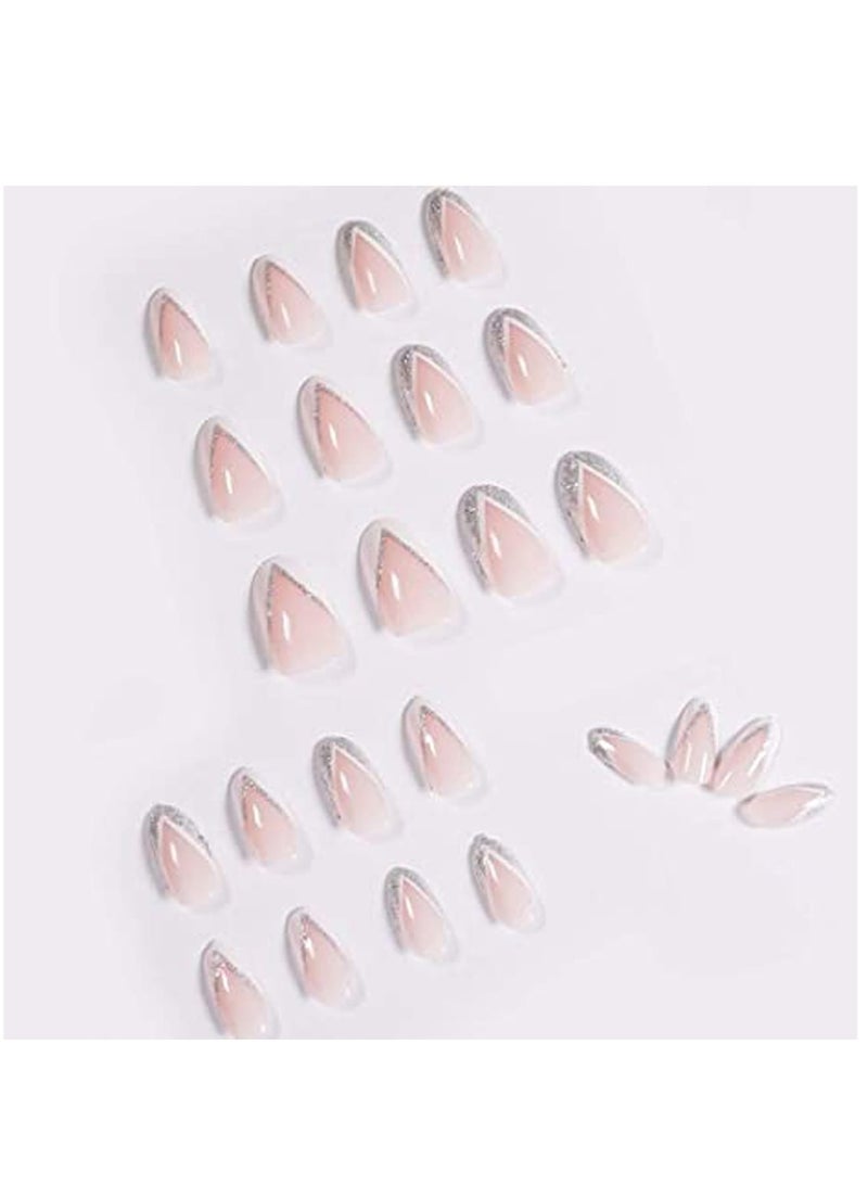 Suntown Nail Patches Silver Side StyleFake Nails Short Press on Nails Square Crystal False Nails Prom Nails Full Cover Nails Tips 24pcs for Women and Girls et Shipped Without Glue - Image 3