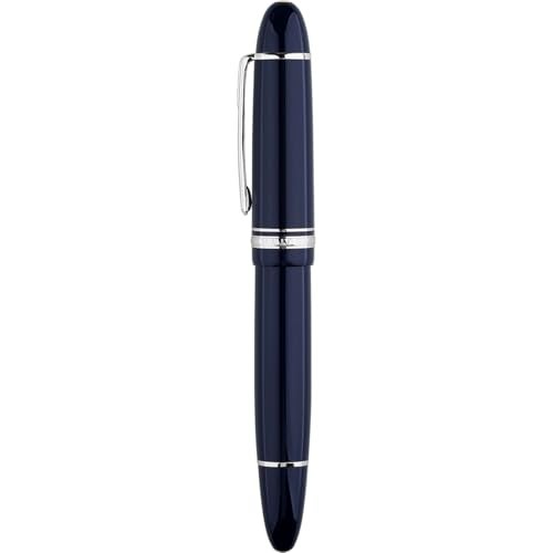 erofa Majohn P141 Piston Fountain Pen NO.8 Fine Nib, Blue Resin with Ink Window Writing Gift Pen with Box, Silver Trim - Image 3