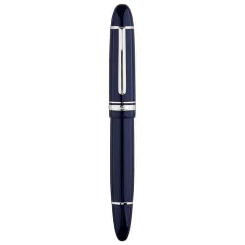 erofa Majohn P141 Piston Fountain Pen NO.8 Fine Nib, Blue Resin with Ink Window Writing Gift Pen with Box, Silver Trim - Image 2
