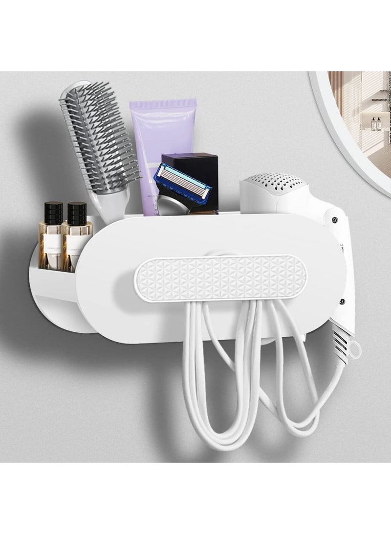 SOLARAE Hair Dryer Holder, Bathroom Organization, Hair Tool Organizer Wall Mount, Tray Stand Storage Bathroom Vanity Countertop with 3 Holes, White - Image 1