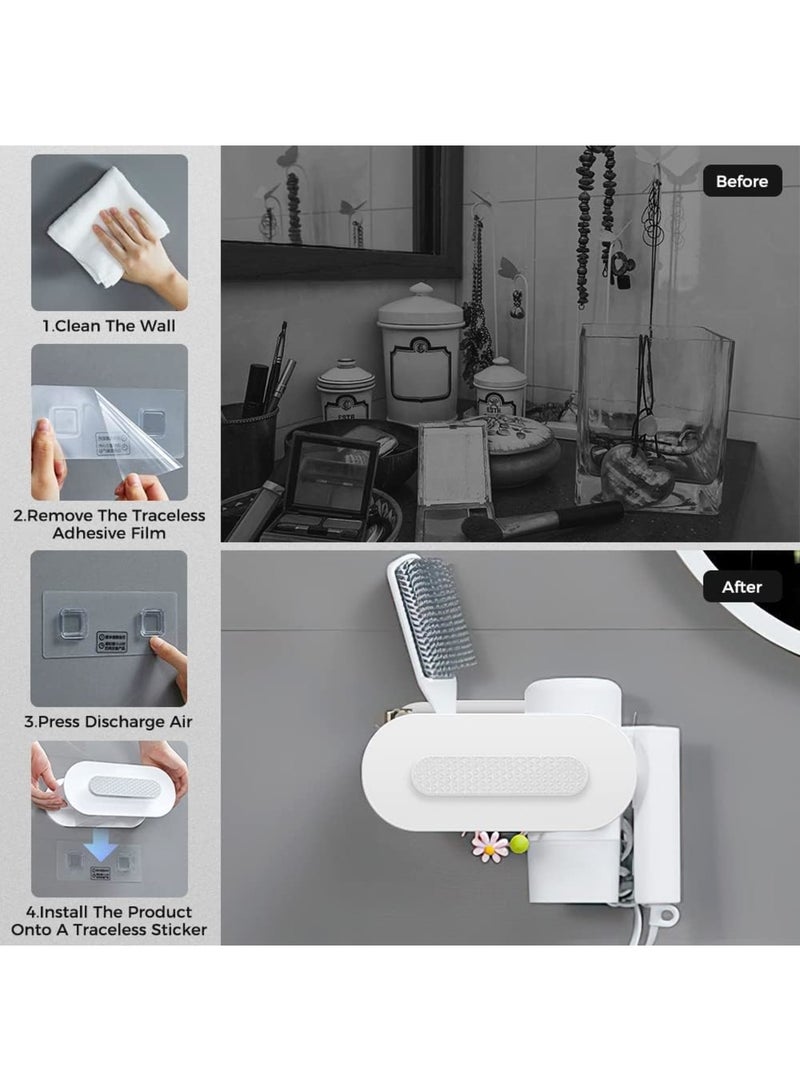 SOLARAE Hair Dryer Holder, Bathroom Organization, Hair Tool Organizer Wall Mount, Tray Stand Storage Bathroom Vanity Countertop with 3 Holes, White - Image 3