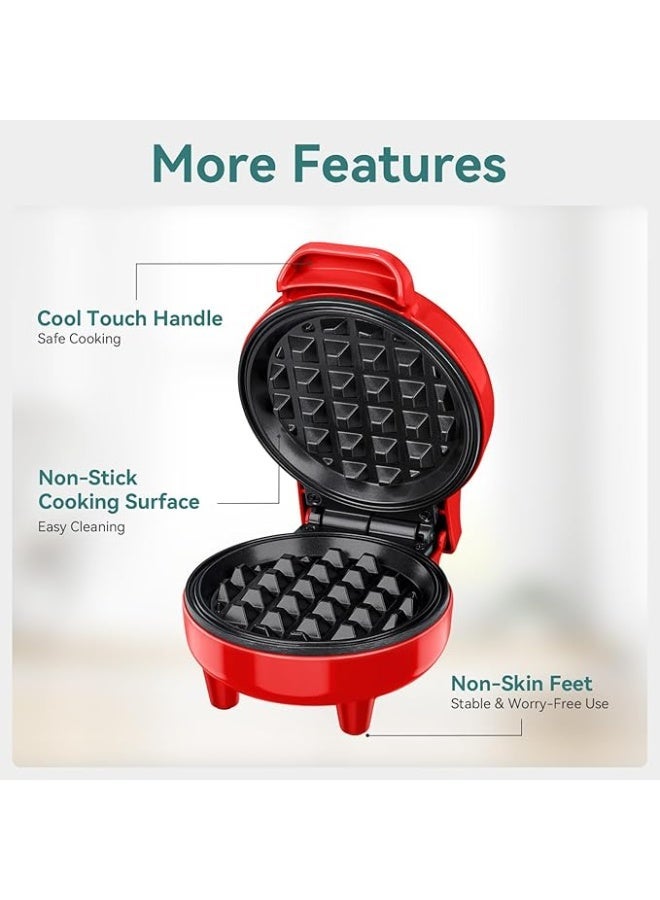 ماكينة صنع وافل صغيرة، 350 وات، سطح مقاوم للالتصاق خالٍ من حمض بيرفلورو الأوكتانويك، يتضمن دليل وصفات - Image 2