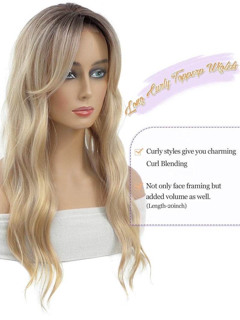 PANEWAY Hair Toppers For Women 20inch Long Wavy Curly Hair Topper Ombre Blonde With Dark Root Clip In Synthetic Wiglets Hair Pieces For Women - Image 4