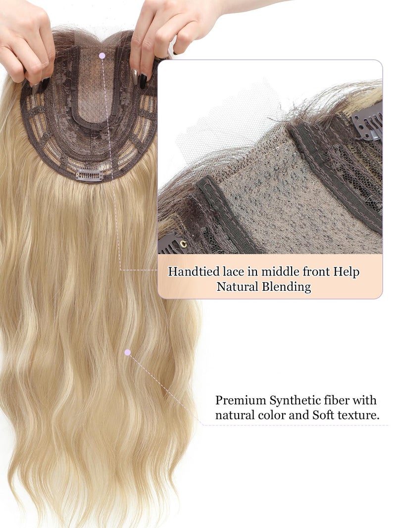 PANEWAY Hair Toppers For Women 20inch Long Wavy Curly Hair Topper Ombre Blonde With Dark Root Clip In Synthetic Wiglets Hair Pieces For Women - Image 2