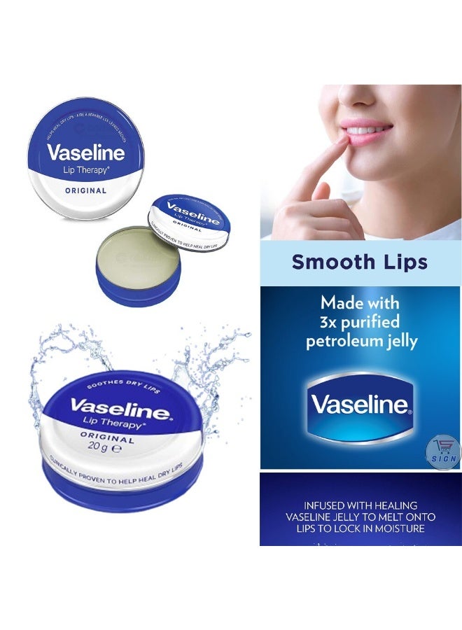 Vaseline Lip Therapy Original – Moisturizing Lip Balm Tin – Soothes & Protects Dry Lips – 20g - Image 3
