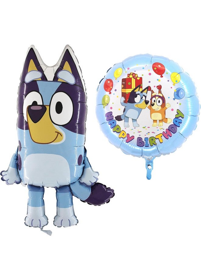 Toyland® 2 Pack Bluey Balloons - Round Happy Birthday Balloon 45.7cm (18") & Large Bluey Shaped Balloon 81.3cm (32") - Children's Party Decorations
