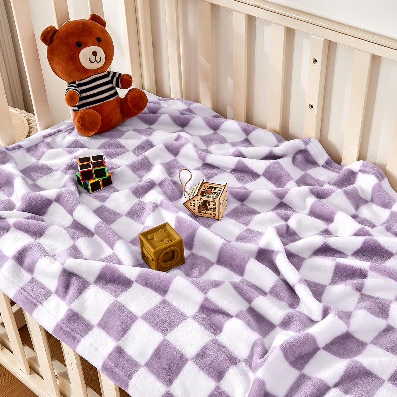 Yurhap Checkered Baby Blanket Fleece Baby Blankets for Girls, Ultra Soft Cozy Fluffy Infant Toddler Newborn Receiving Blankets for Crib Stroller, 30''x40'', Purple - Image 2