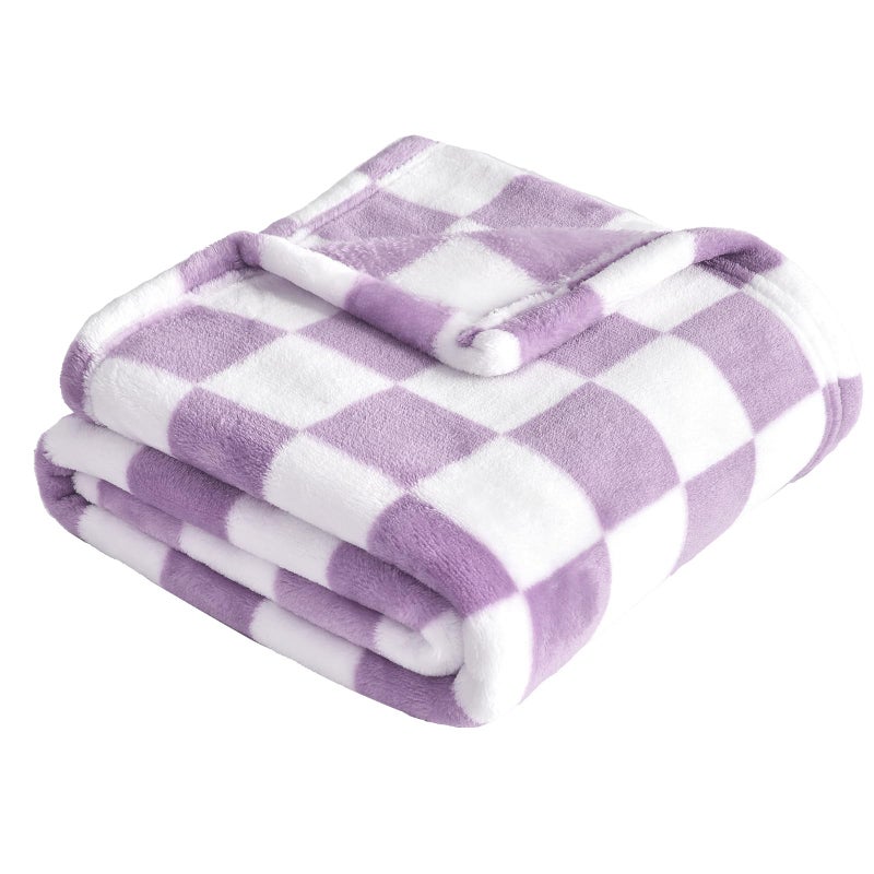 Yurhap Checkered Baby Blanket Fleece Baby Blankets for Girls, Ultra Soft Cozy Fluffy Infant Toddler Newborn Receiving Blankets for Crib Stroller, 30''x40'', Purple - Image 1