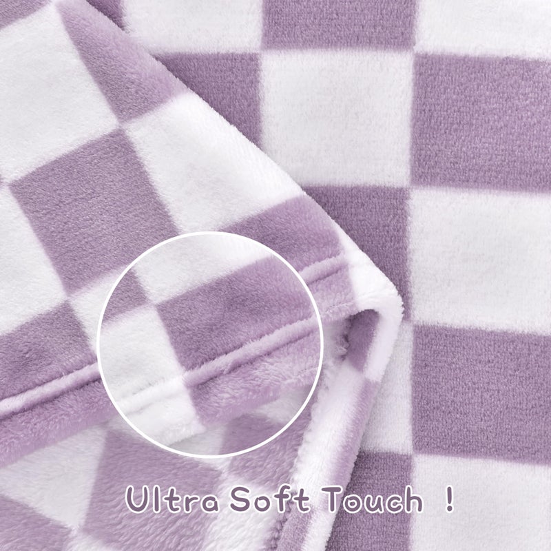 Yurhap Checkered Baby Blanket Fleece Baby Blankets for Girls, Ultra Soft Cozy Fluffy Infant Toddler Newborn Receiving Blankets for Crib Stroller, 30''x40'', Purple - Image 5