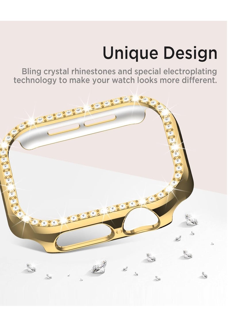 Generic - Bling Case for Apple Watch Series 10 46mm, Glitter Hard PC Cover with Tempered Glass Screen Protector, Crystal Diamonds Bumper Film for Women Girls, Apple Watch Case Series 10 46mm-gold - Image 1