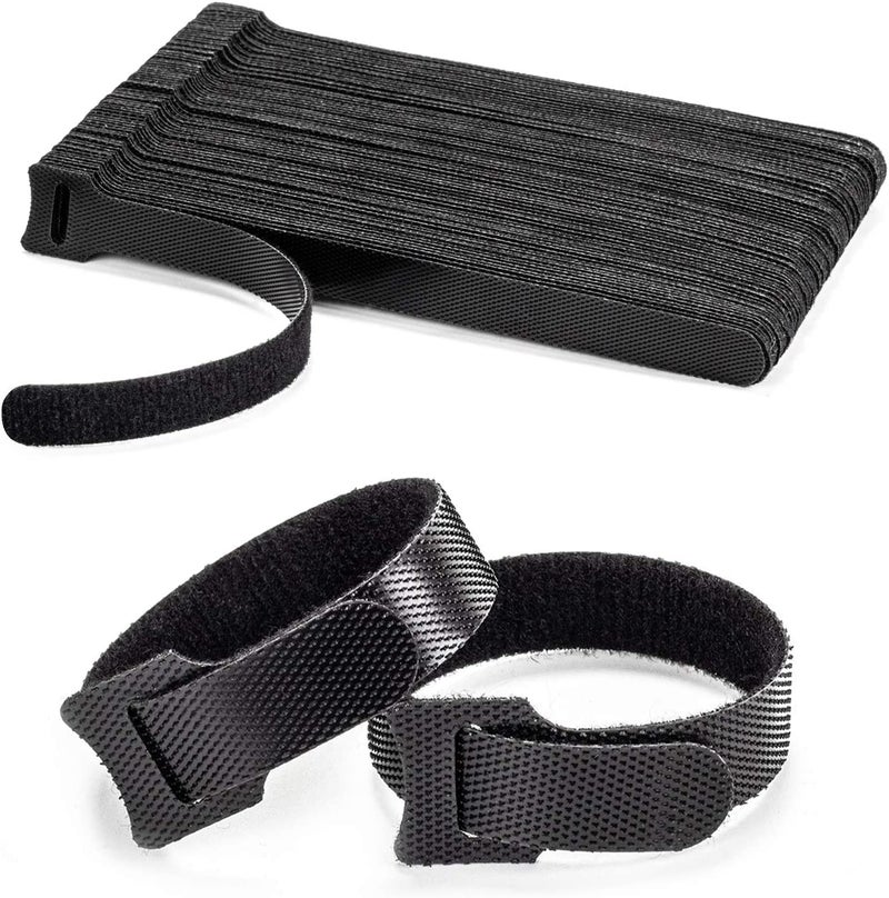 Adjustable Reusable Fastening Cable Ties with Hook and Loop, Black, 50 Pieces - Image 1