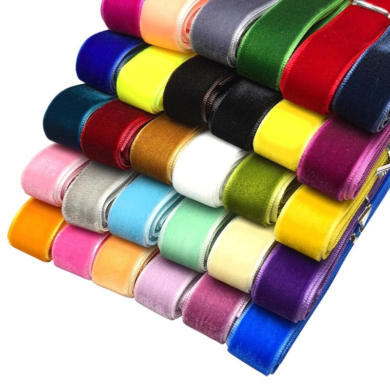 Chenkou Craft 30 Yards 58 Velvet Ribbon Total 30 Colors Assorted Lots Bulk Multicolored 5815mm - Image 3
