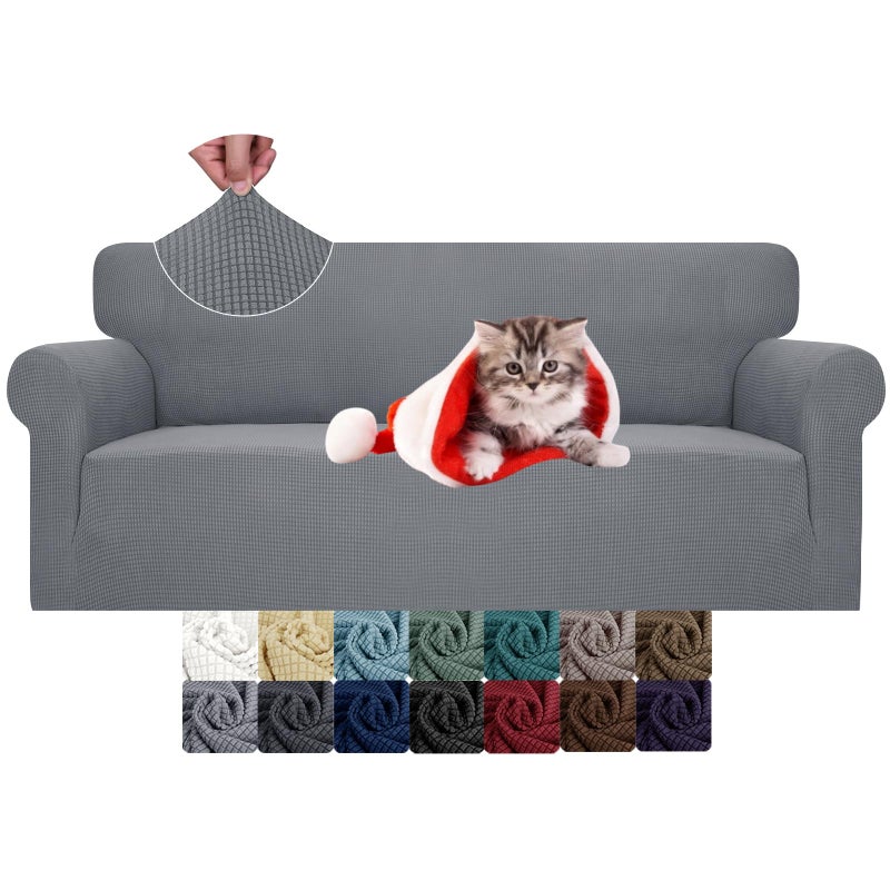 Jiviner High Stretch Couch Covers For 3 Cushion Couch 1-Piece Jacquard Sofa Slipcovers Fitted Washable Sofa Covers With Elastic Bottom Furniture Protector For Kids Pets (Sofa Light Gray) - Image 1