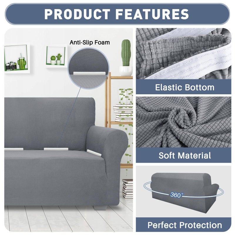 Jiviner High Stretch Couch Covers For 3 Cushion Couch 1-Piece Jacquard Sofa Slipcovers Fitted Washable Sofa Covers With Elastic Bottom Furniture Protector For Kids Pets (Sofa Light Gray) - Image 3