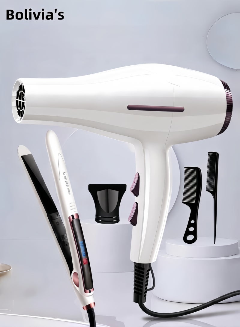 Bolivia's 5-Piece Professional Hair Dryer With Straightener Set Black, 15s Fast Heating Ceramic Flat Iron & 6-in-1 Ionic Fast Drying Blow Dryer, Salon Grade Multi-Settings Hair Tool Kit for All Hair Types - Image 1